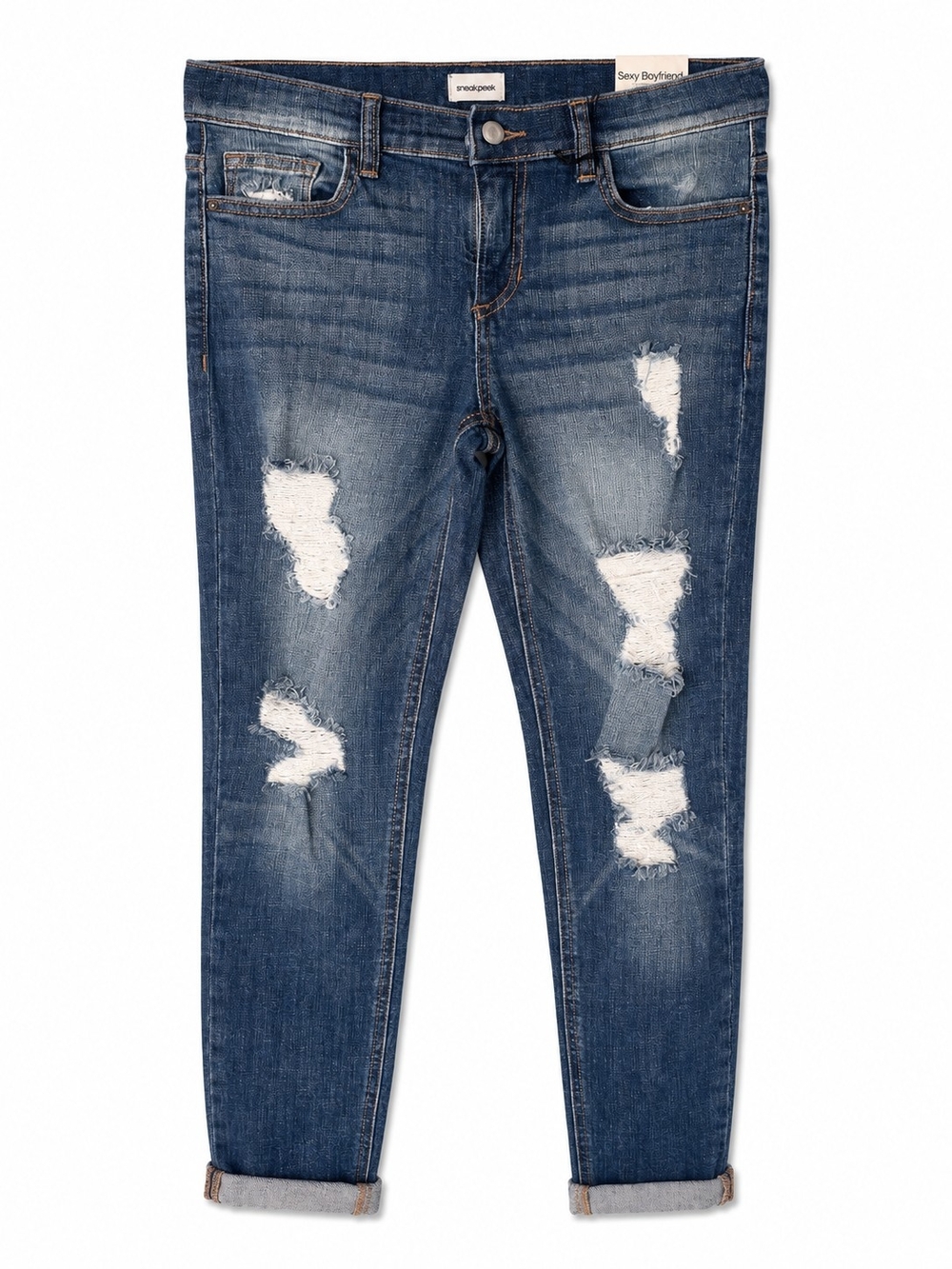 Relaxed Boyfriend Distressed Jeans - Blue